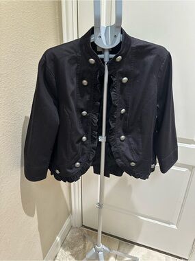 Women’s ' Black Ruffle-Trim Military-Style Jacket